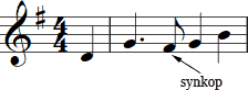 Notskrift med noter inklusive synkop